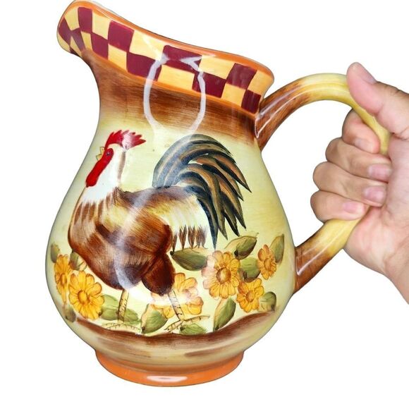 Cottagecore Shabby Chic Decorative Rooster Server Platter and Pitcher - Picture 5 of 12